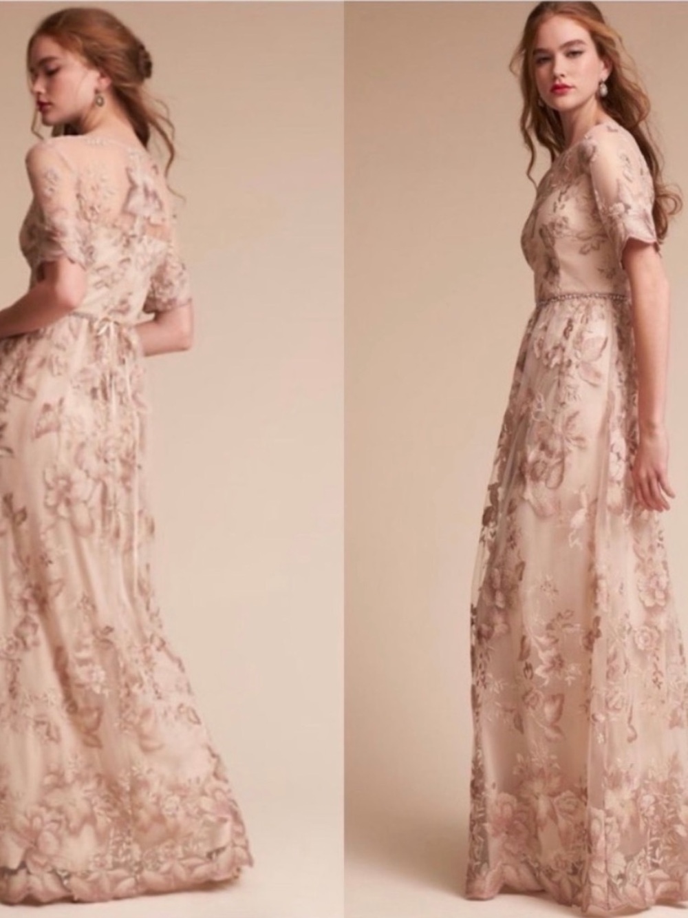 Adrianna Papell Blush Embroidered Floral Maxi Dress